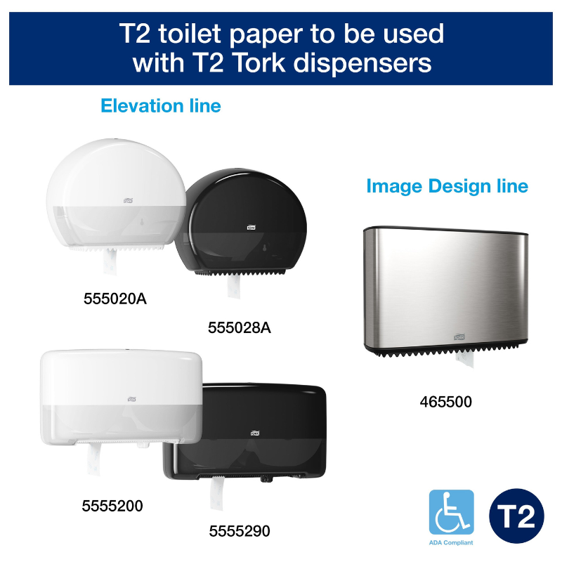Tork® Mini Jumbo Bath Toilet Tissue Roll, Perforated, 2-Ply, 1,075 Sheets/Roll, 12 Rolls/Case